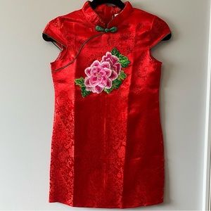 Girls Chinese style red dress with flower